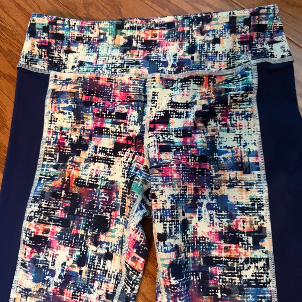 Mono B -  Navy Blue Women’s Leggings with Colorful Abstract Design - Size Medium - Picture 5 of 13